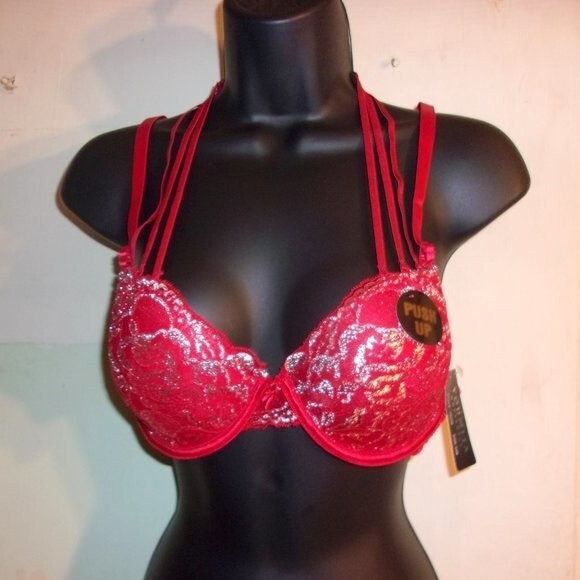 Youmita 34C Chili Pepper Metallic Lace Strappy Bra & Medium Lace Hipster NWT - Picture 2 of 10